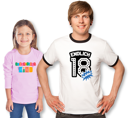 Kind und Mann tragen Geburtstags T-Shirts