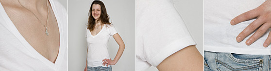 Frauen T-Shirt mit tiefem V-Ausschnitt in Detailansicht