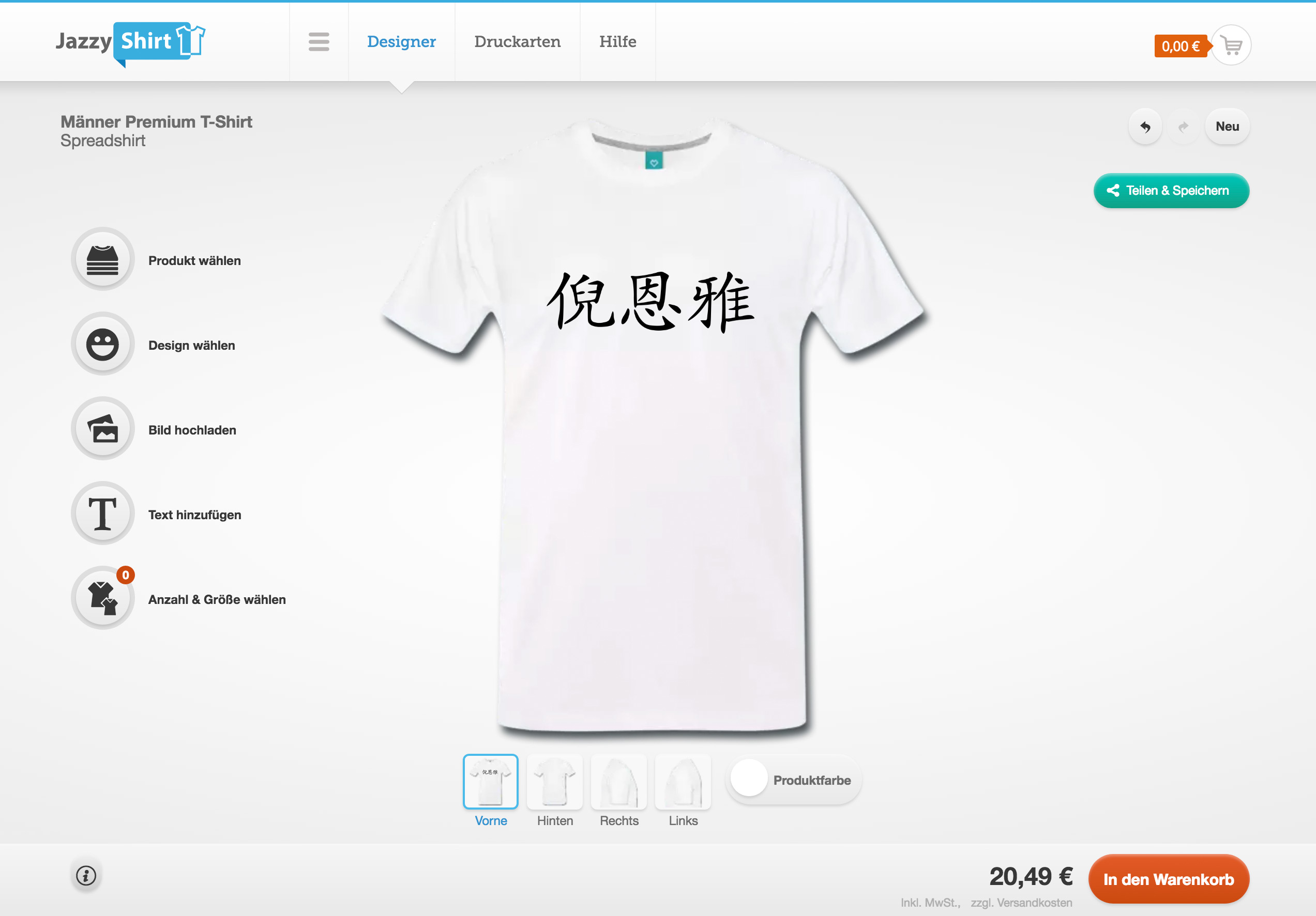 T-Shirt mit Chinesische Schriftzeichen gestalten